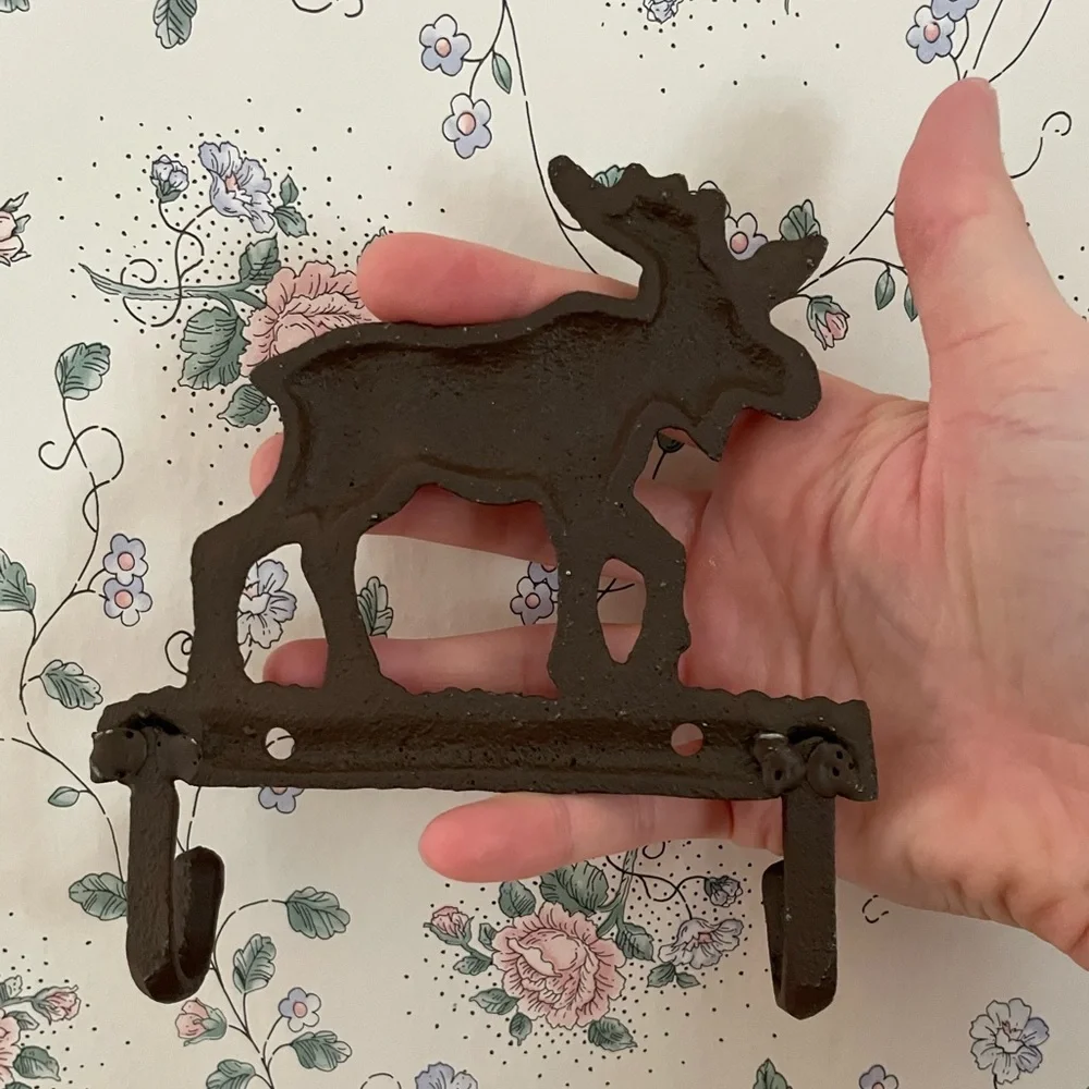 Rustic Black/Brown Cast Moose Wall Hook - Decorative Home Wall Decor